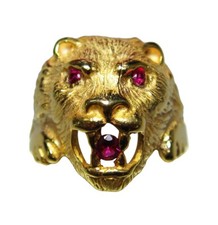 Anello testa di Leone in argento 925%, argento, doratura, brillanti