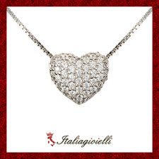 Collana Brillante Cuore Pavè in Argento 925 Rodiato Oro Bianco