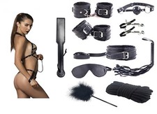 KIT BONDAGE polsini sado paddle sculacciate butt gag ball collare CORDA Sadomaso