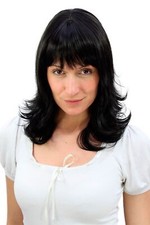 Parrucca da Donna Nero Liscio Ondulati Punte Mezza Lunga Frangia 45 CM 3017-2