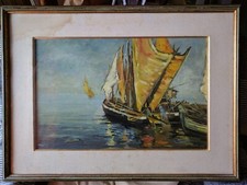 Antico olio su tavola Marina