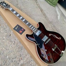 Chitarra elettrica semivuota sinistra trapuntata in acero marrone scuro