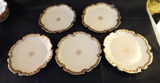 ANTICHI PIATTI T&V LIMOGES SMERLATI DIPINTI A MANO CON BORDI DORATI - SET DI CINQUE -MARK