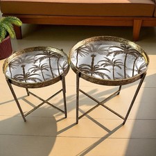 Set 2 Vassoi Ovali Argento Oro Specchio Design Effetto Marmo Floreale Laterali Estraibili