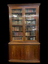 Antica libreria Direttorio a doppio corpo in noce epoca XIX secolo vetri soff...