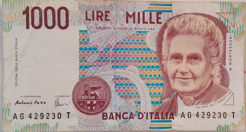 Banconota 1000 lire - lire, montessori
