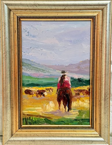 Paesaggio cowboy dipinto olio