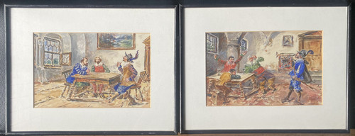 Gouache scena di taverna - di,