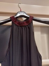 ABITO D A SERA LUNGO NERO SCOLLO ALL'AMERICANA CON BORDO PERLE RUBINO