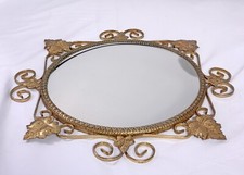 Specchio da parete vintage rotolo foglia convesso tondo ferro battuto cornice quadrata oro