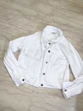 GIACCA JEANS DENIM DONNA BIANCA BOTTONI ARGENTO CROPPED CORTA TAGLIA UNICA