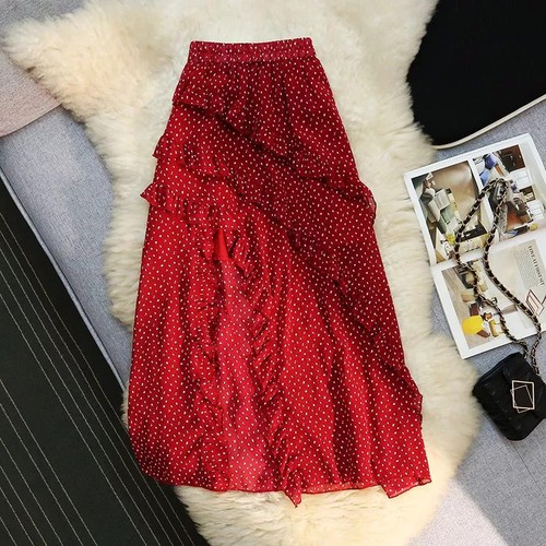 Gonna lunga rossa pois con - pois,