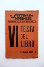 La Settimana Modenese VI Festa del Libro Numero Straordinario 26/5/1932 Raro