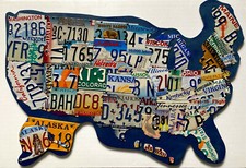Quadro 114x84 forma STATI UNITI con TARGHE Auto Americane ORIGINALI 50 Stati USA