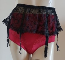 VINTAGE REGGICALZE NERO 4 GIARRETTIERE TULLE PIZZO SEXY LINGERIE INTIMO