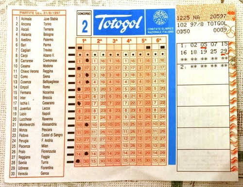 Schedina totogol 1997 - totogol, n.2/1997