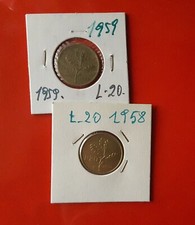 20 LIRE 1958 FDC + 20 LIRE 1959 IN CONSERVAZIONE COME DA FOTO [O349]