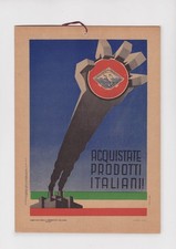 ACQUISTATE PRODOTTI ITALIANI Locandina cartonata anni 30. Autarchia Sanzioni PNF