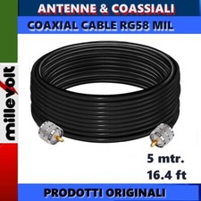 ✅ CAVO COASSIALE RG58U MIL METRI 5 (16.4 ft) CON CONNETTORI PL259