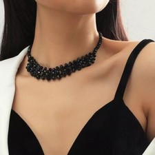 Giracollo Cristallo Nero Intrecciate a Forma Griglia Collana Moda Elegante Donna