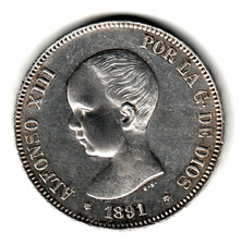 ESPAÑA 5 Pesetas plata 1891