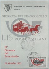 81196 - ITALIA - Storia Postale - CARTOLINA MASSIMA - GIORNO FRANCOBOLLO carrozza cavalli 1960