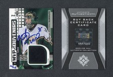 2004-05 Ultimate Collection Marty Turco MVP Souvenir Patch Auto /26 Carta Certificata