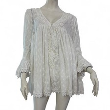 ANTICA SARTORIA Maglia blusa bianco panna ricamata con perline Tg UNICA Cotone