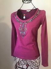 ETRO Milano Raspberry Jeweled Neck Cotton Knit Top sz. 40