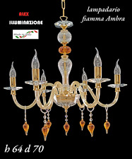 LAMPADARIO CRISTALLO 5 LUCI FIAMMA AMBRA  SOSPENSIONE ARTIGIANALE