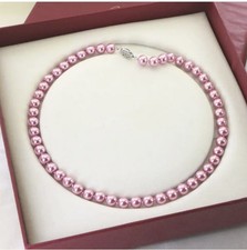 COLLANA GIROCOLLO LUNGA 45 CM CON PERLE ROTONDE 8 MM COLORE ROSA