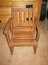 Vintage 18 inch Wooden Oak Slat Childs Dolls Rocking Chair Primitive Rustic