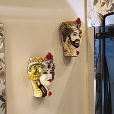 Mezze Teste di Moro da Appendere - Decorazione Murale con Corona e Limoni e Uva