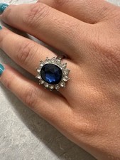 .	Anello Donna Argento Blu Zaffiro Sintetico – Elegante Stile Reale Principessa