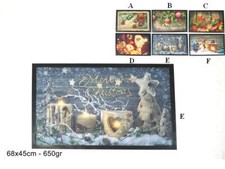 TAPPETO ZERBINO NATALIZIO H.45X68CM. 6 DECORAZIONI. FUORIPORTA ADDOBBI NATALE.