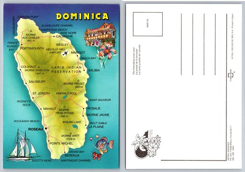 Cartolina mappa dominica isola - cartolina,