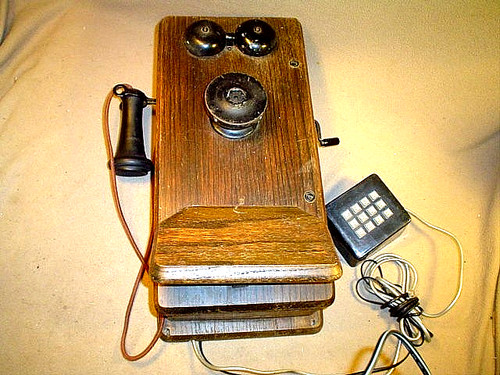 Antico telefono parete con - antico,