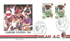 RARA BUSTA FILATELICA MILAN CAMPIONE D'EUROPA 1993/94 CON SOVRASTAMPATO