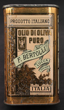 Antica Scatola Latta Bidone Pubblicità Olio di Oliva Puro Bertolli Esportazione