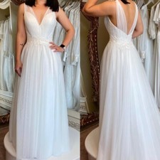 Abiti da sposa semplici in chiffon scollo a V senza schiena pizzo applique spiaggia abiti da sposa