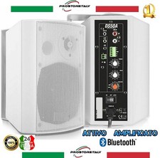 COPPIA CASSE AMPLIFICATE PARETE BIANCHE MONITOR ATTIVE BLUETOOTH FILODIFFUSIONE