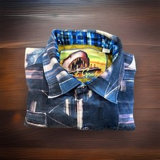 Robert Graham Rocky Island misto seta indaco artistico da collezione uomo taglia M