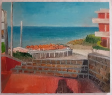 Dipinto Spiaggia marina Quadro Olio su tela 60x50 cm Firmato
