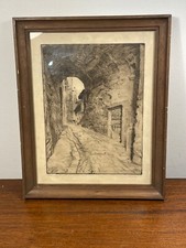 Quadro Disegno A Matita Incorniciata E Firmato - Paesaggio Strada Antica (9-32)
