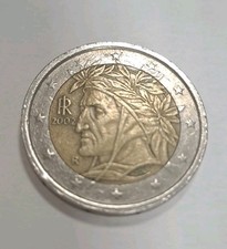 Moneta da 2 euro del 2002, Italiana con volto di Dante Alighieri.