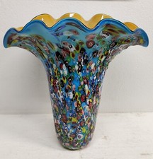 GRANDE VASO tipo Millefiori VETRO Murano DESIGN a Conchiglia SOFFIATO Murrina