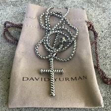 Collana catena argento ciondolo croce corda cavo David Yurman sacchetto sterling 925