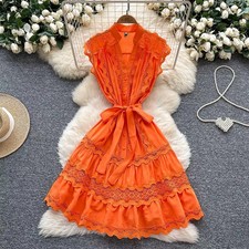 Vestito Arancio-Rosso A Balze