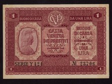 Italy:P-M4,1 Lira,1918 *