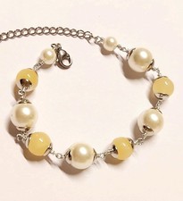 Bracciale in acciaio alluminio con giada gialla tonda da 8 mm perle sintetiche 